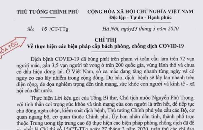 Chỉ thị về việc thực hiện các biện pháp cấp bách phòng chống dịch covid-19 (17-07-2021)